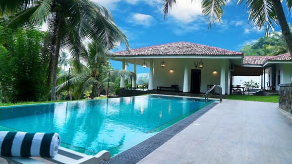Dům s bazénem a palmami okolo