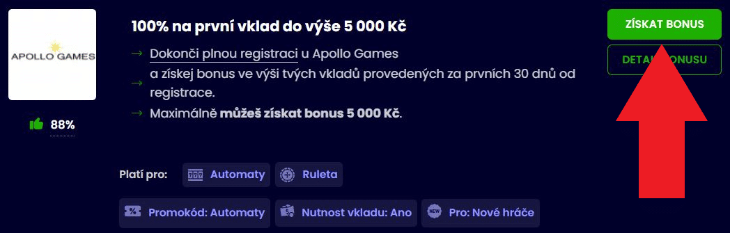 Bonus 5000 kč Apollo Games