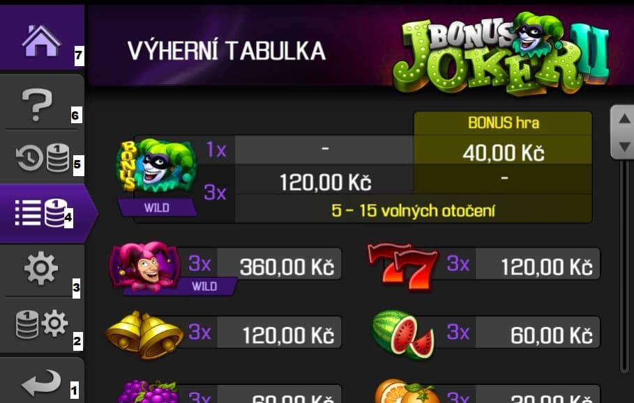 Bonus Joker II Menu