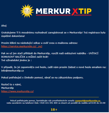 Ověření e-mailu na MerkurXtip casinu