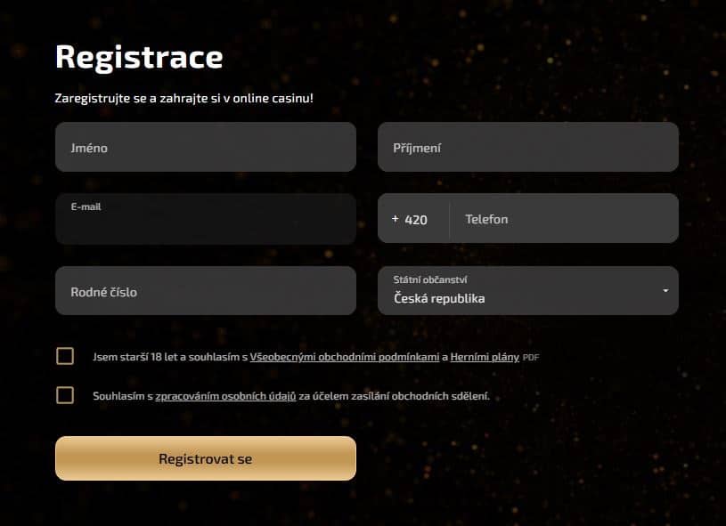 Registrační formulář v Magic Planet casinu