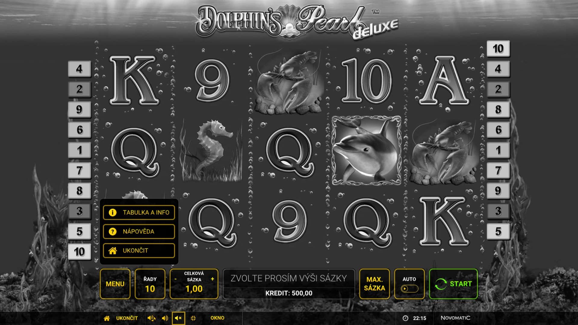Dolphin's Pearl Deluxe online automat Menu