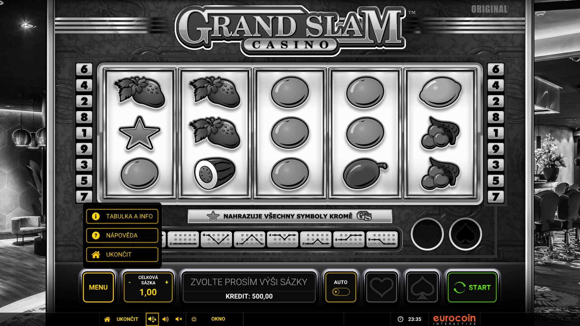 Grand Slam Casino online automat Menu