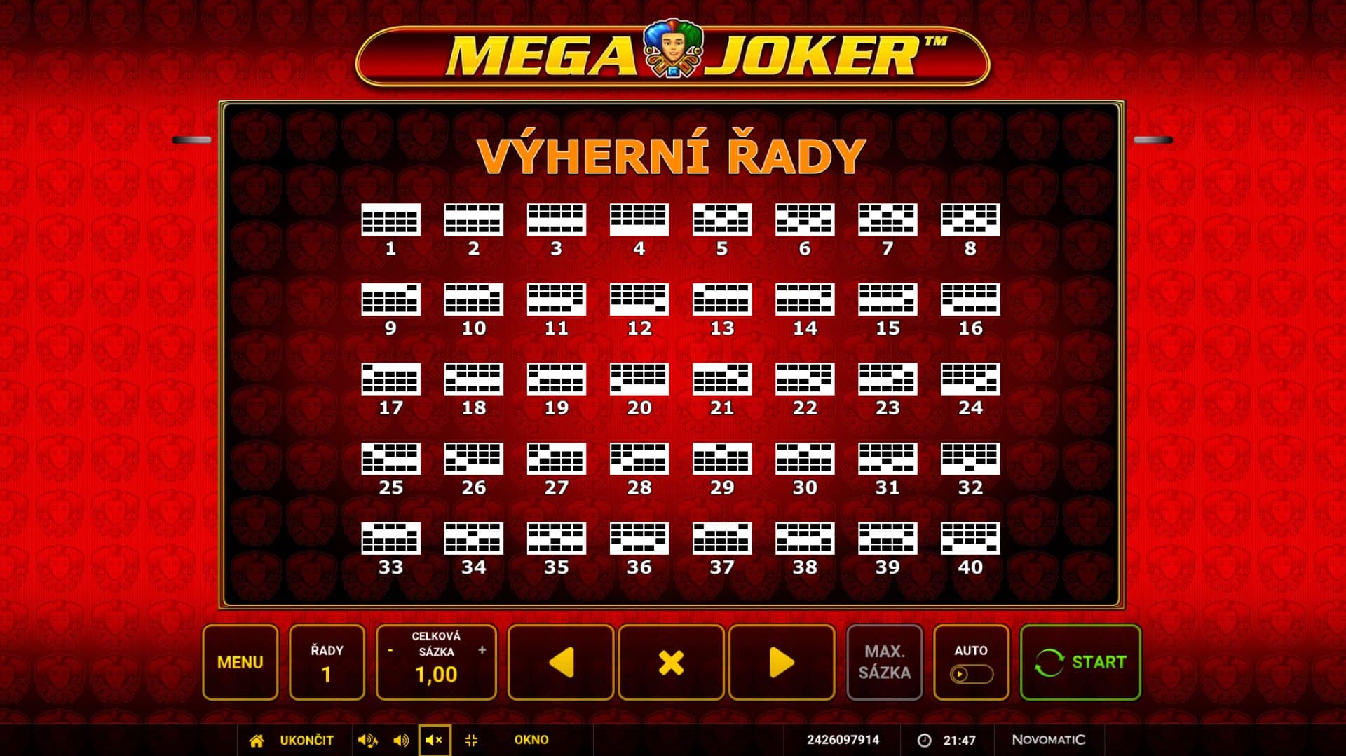 Mega Joker online automat Výherní linie