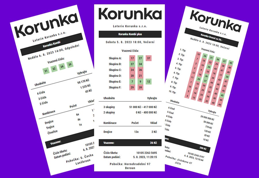 Nejvyšší výhry na pobočce - loterie Korunka