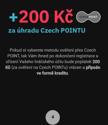 200 Kč za registraci přes Czech Point Casino Kartáč