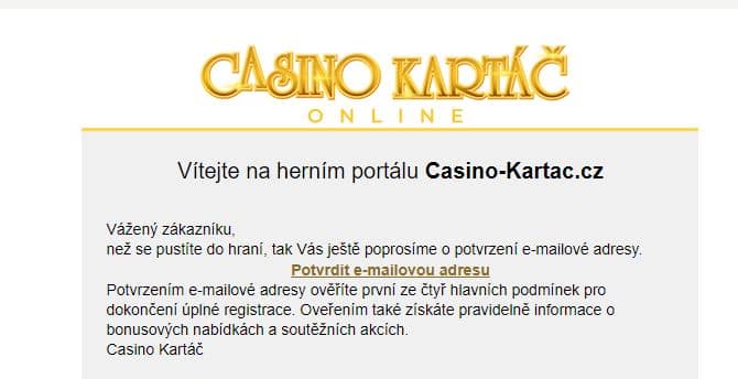 Potvrzení e-mailu Casino Kartáč