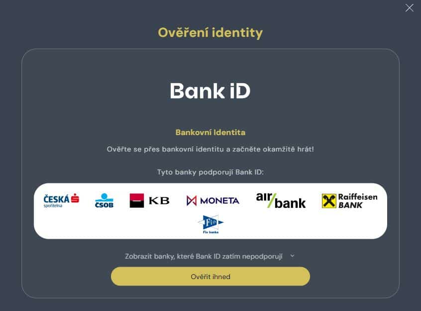 Bank ID ověření Vsaď a Hrej
