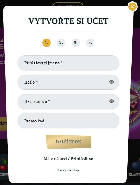 Registrace v casinu Kartáč