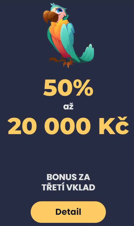 50 % vkladový bonus na třetí vklad až 20 000 Kč v eCasino.cz