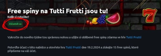 Návod jak získat free spiny v Tutti Frutti v casinu Betano