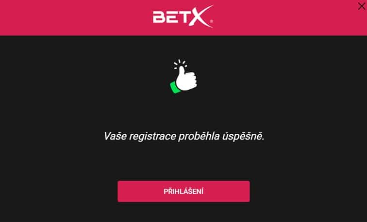 Úspěšná registrace v BetX