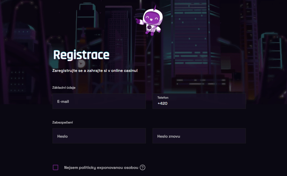 Registrační formulář od Tokyo casina