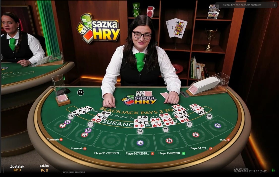 Blackjack stůl v Sazka live casinu