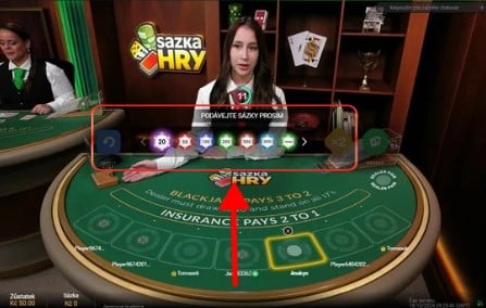 Sázka v Sazka live casinu Blackjack stůl