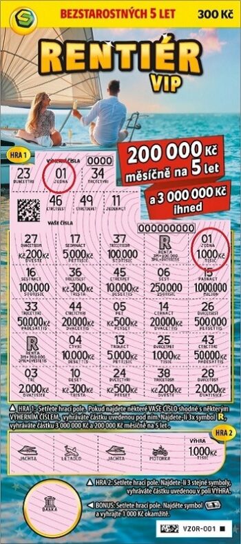Ukázka setřeného losu VIP rentiér