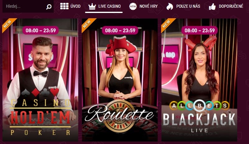 Live casino Synottip výběr live her