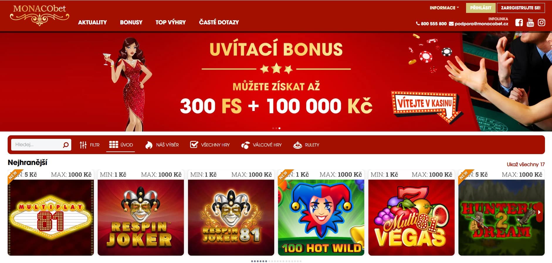 Monacobet casino úvodní stránka webu