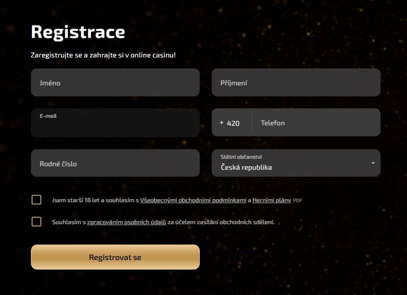 Registrační formulář u Magic Planet casina