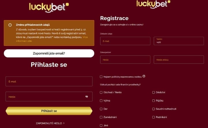 Login & Registrace na Luckybetu