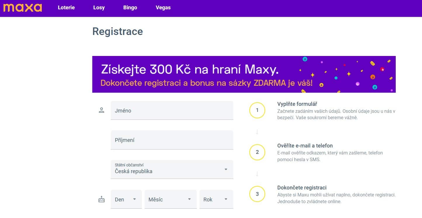 Registrace u Maxy