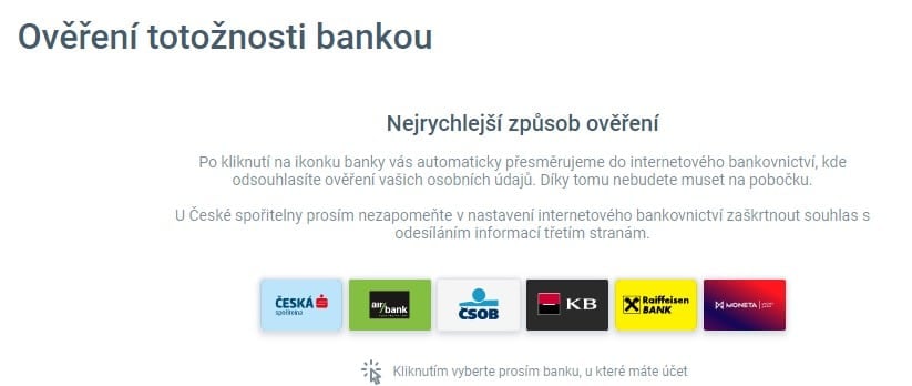 Vybraní banky u Maxy při registraci