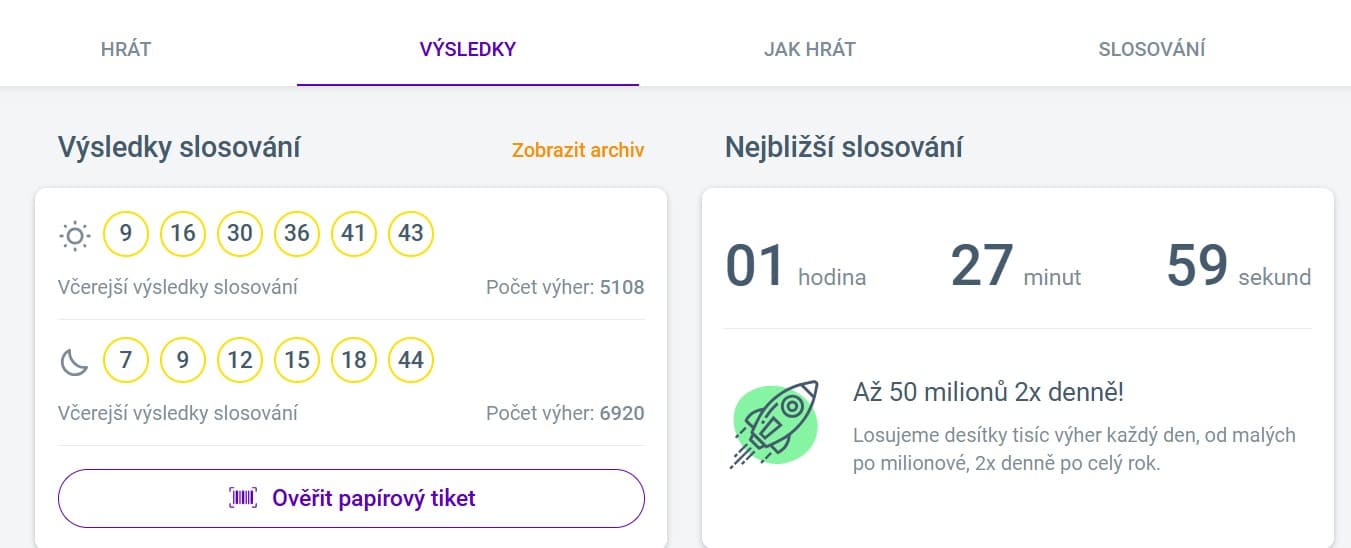 Výsledky loterie u Maxy