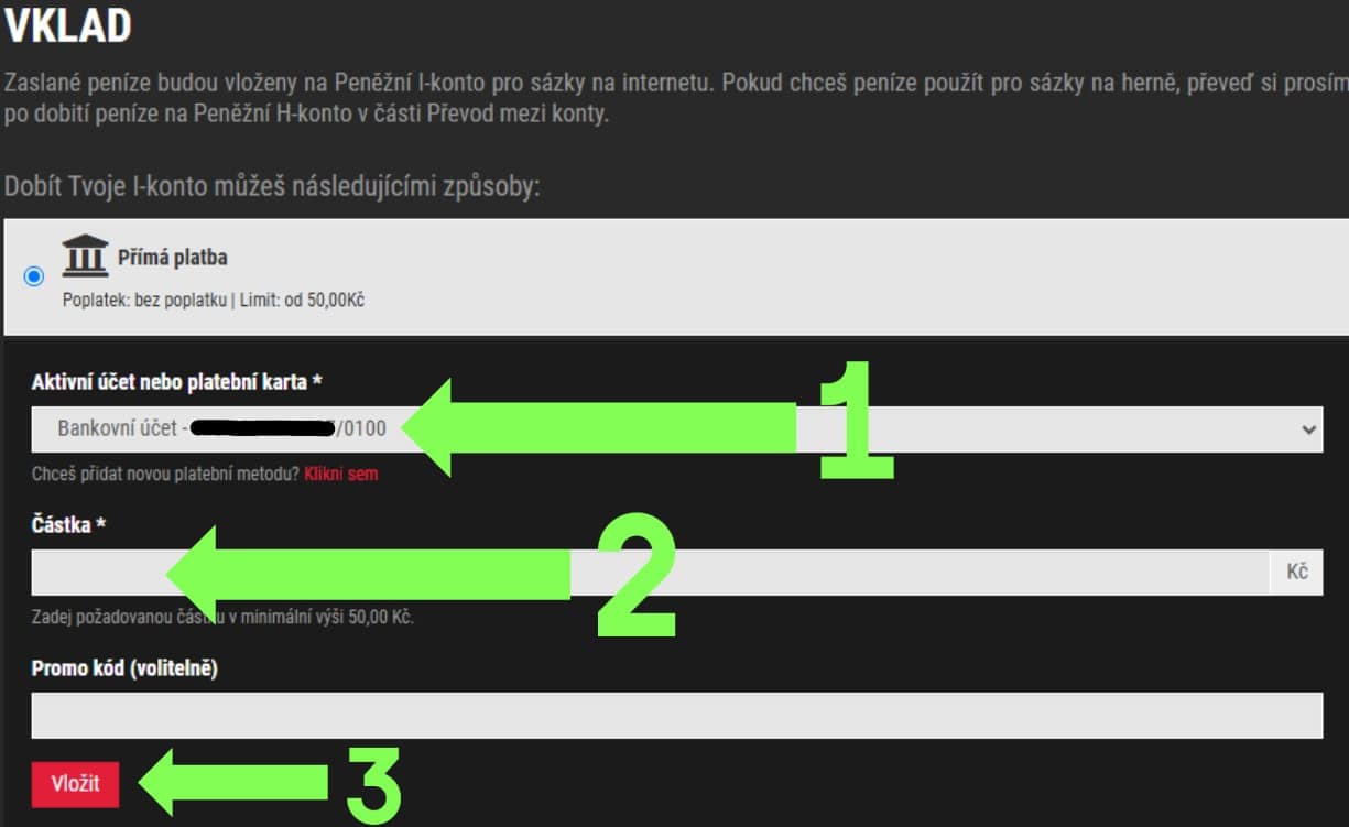 Vklad menu