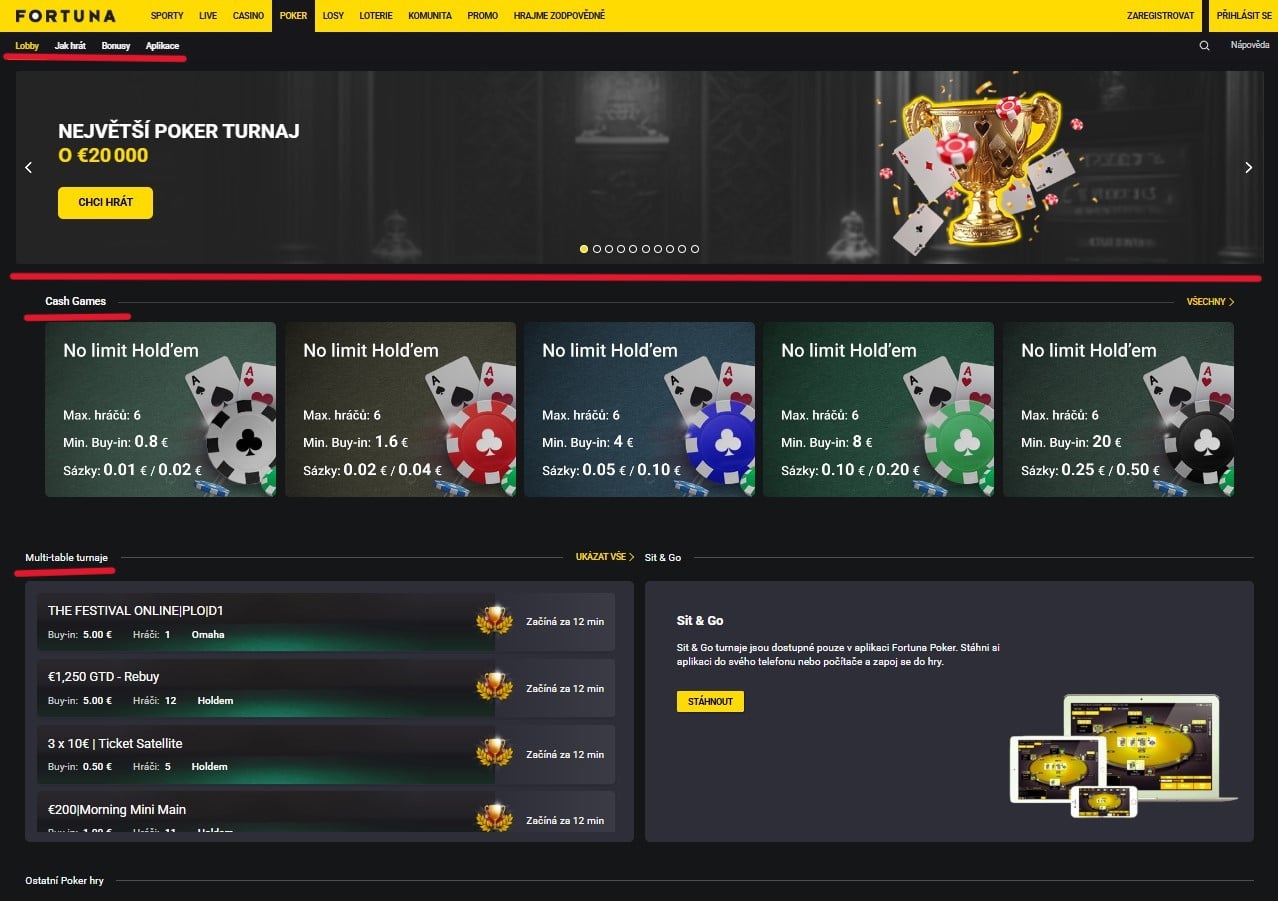Prostředí poker herny Fortuna