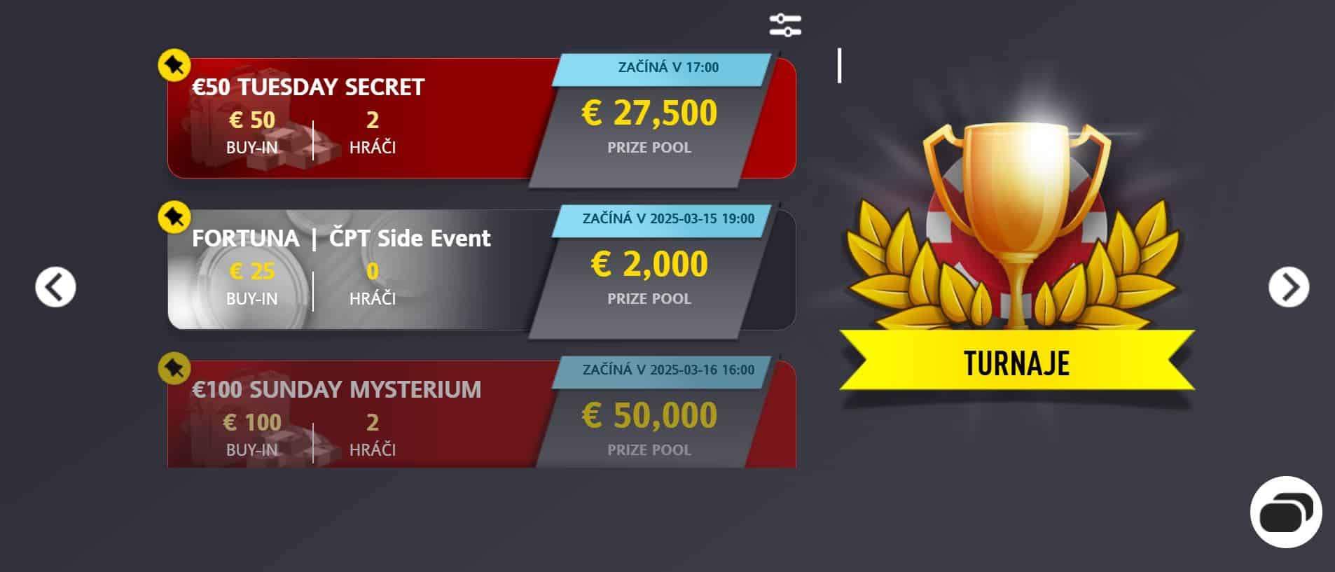 Poker turnaje na Fortuně