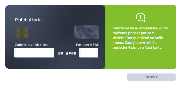 Čísla karty ověření platební metody fBET
