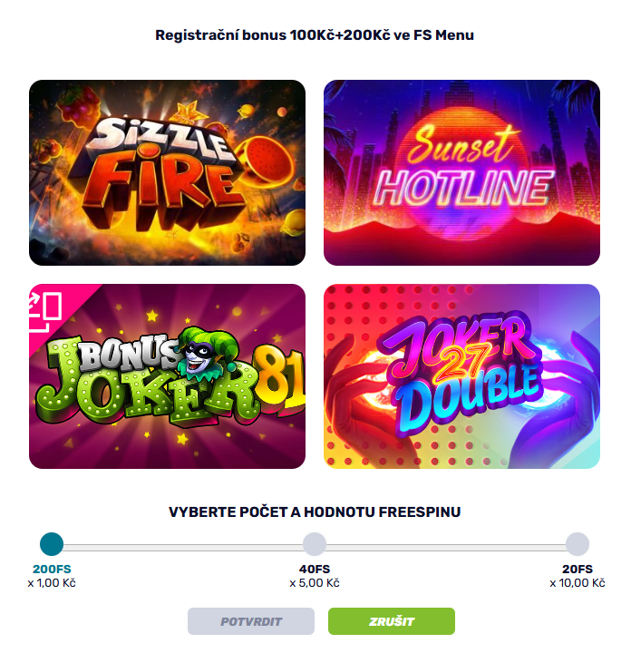 Výběr free spinů registrační bonus fBET