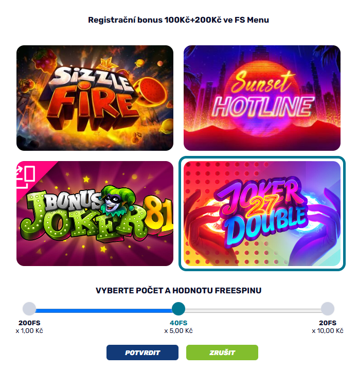 Výběr hry registrační bonus fBET