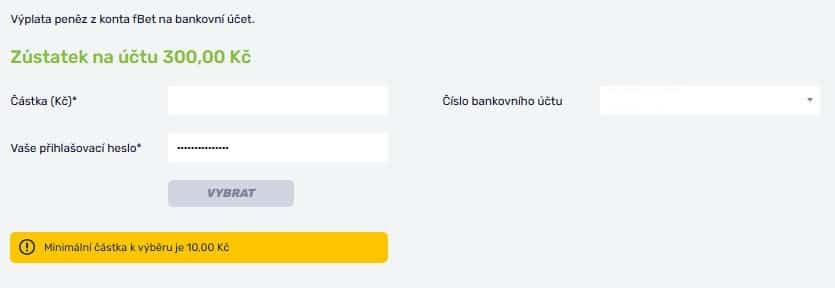 fBET vybrat peníze z účtu