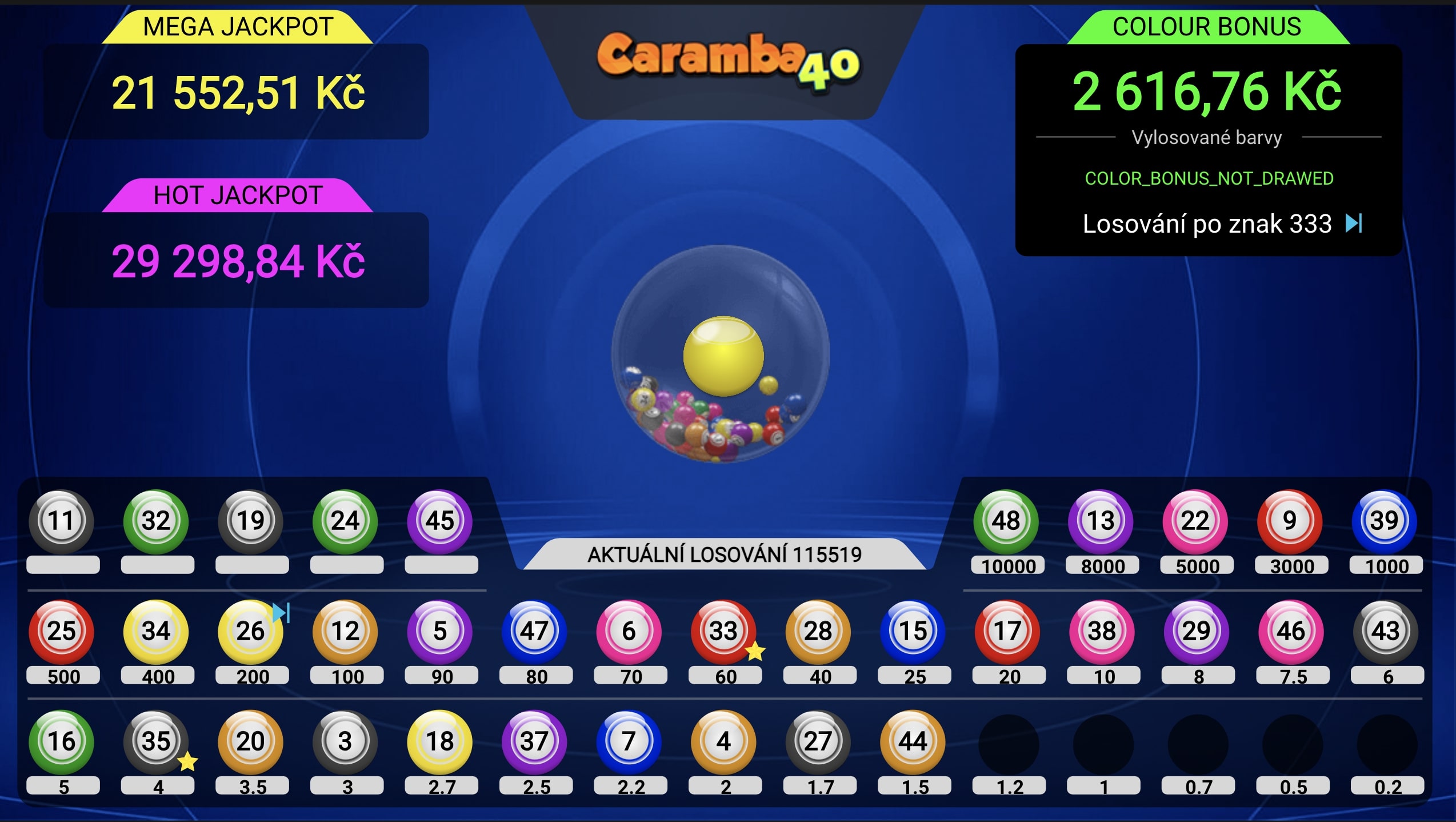 Slosování u loterie Caramba 40