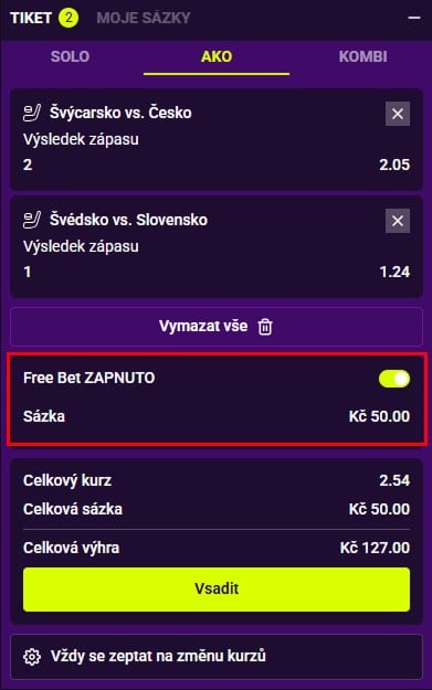 Free Bet červené políčko - kingsbet