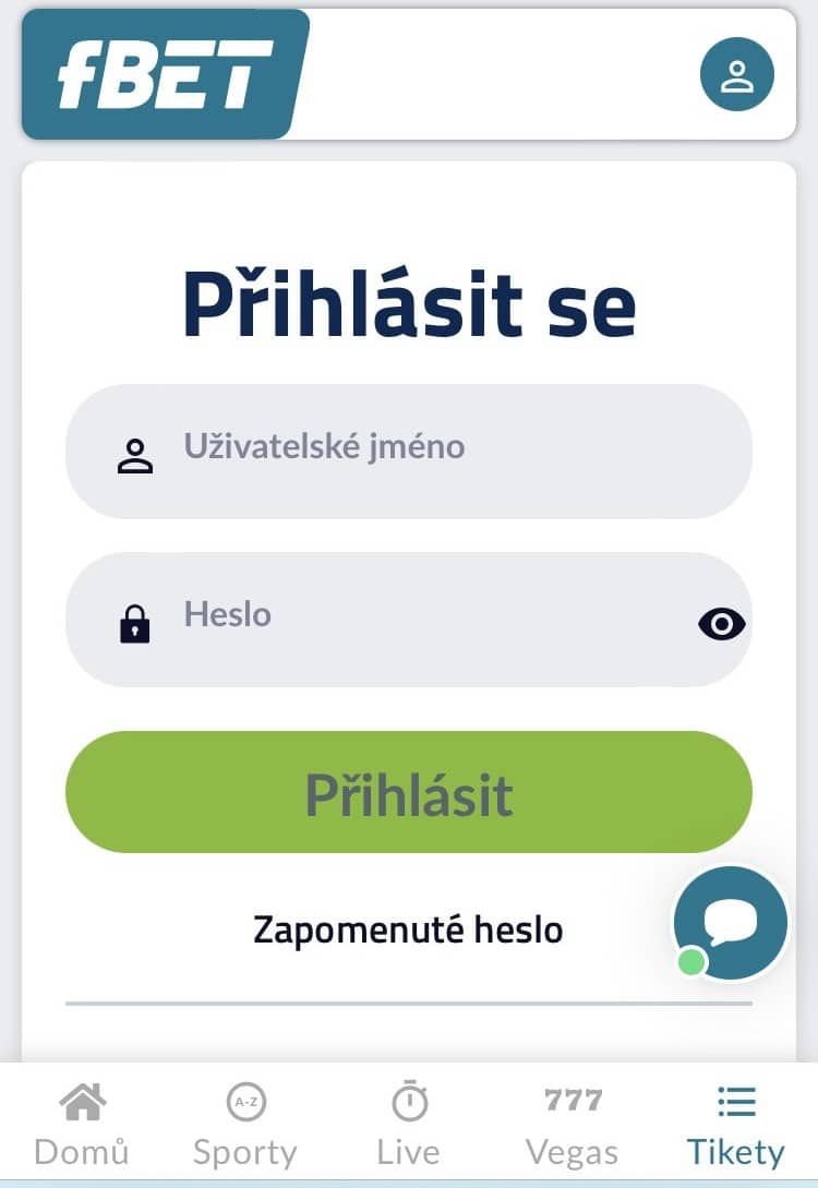 Přihlášení na mobilu fBET