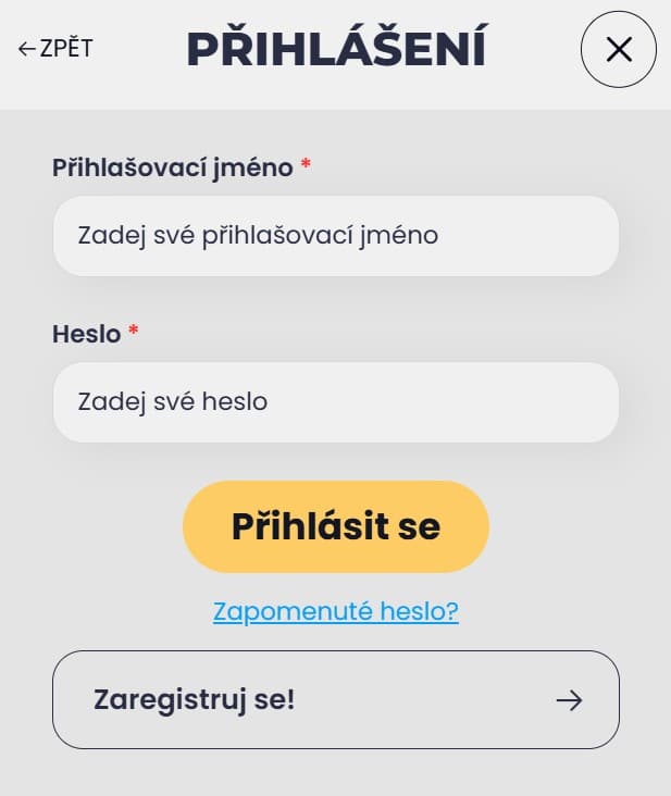 Přihlášení u eCasina