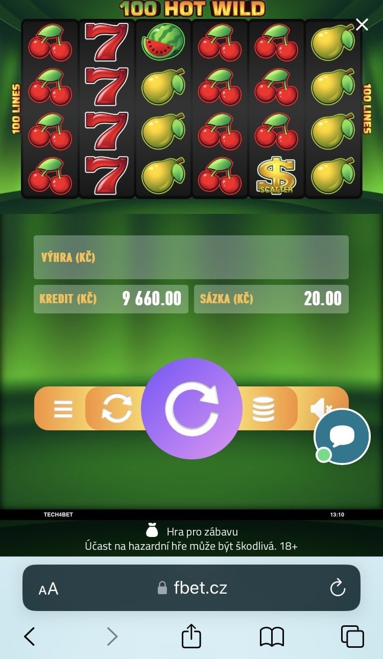 fBET mobilní verze hry 100 Hot Wild