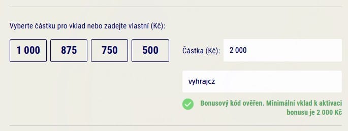 Vklad s kódem na Sazce
