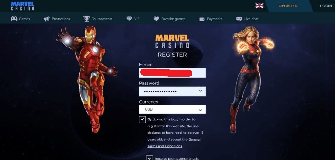 Marvel casino registrování