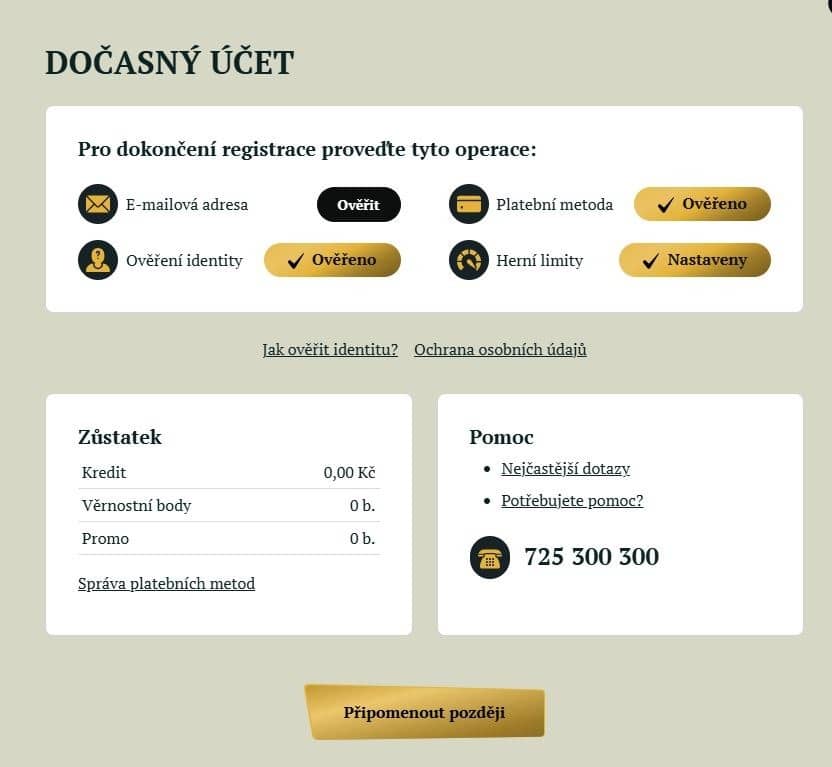 Dočasný účet casino Kartáč