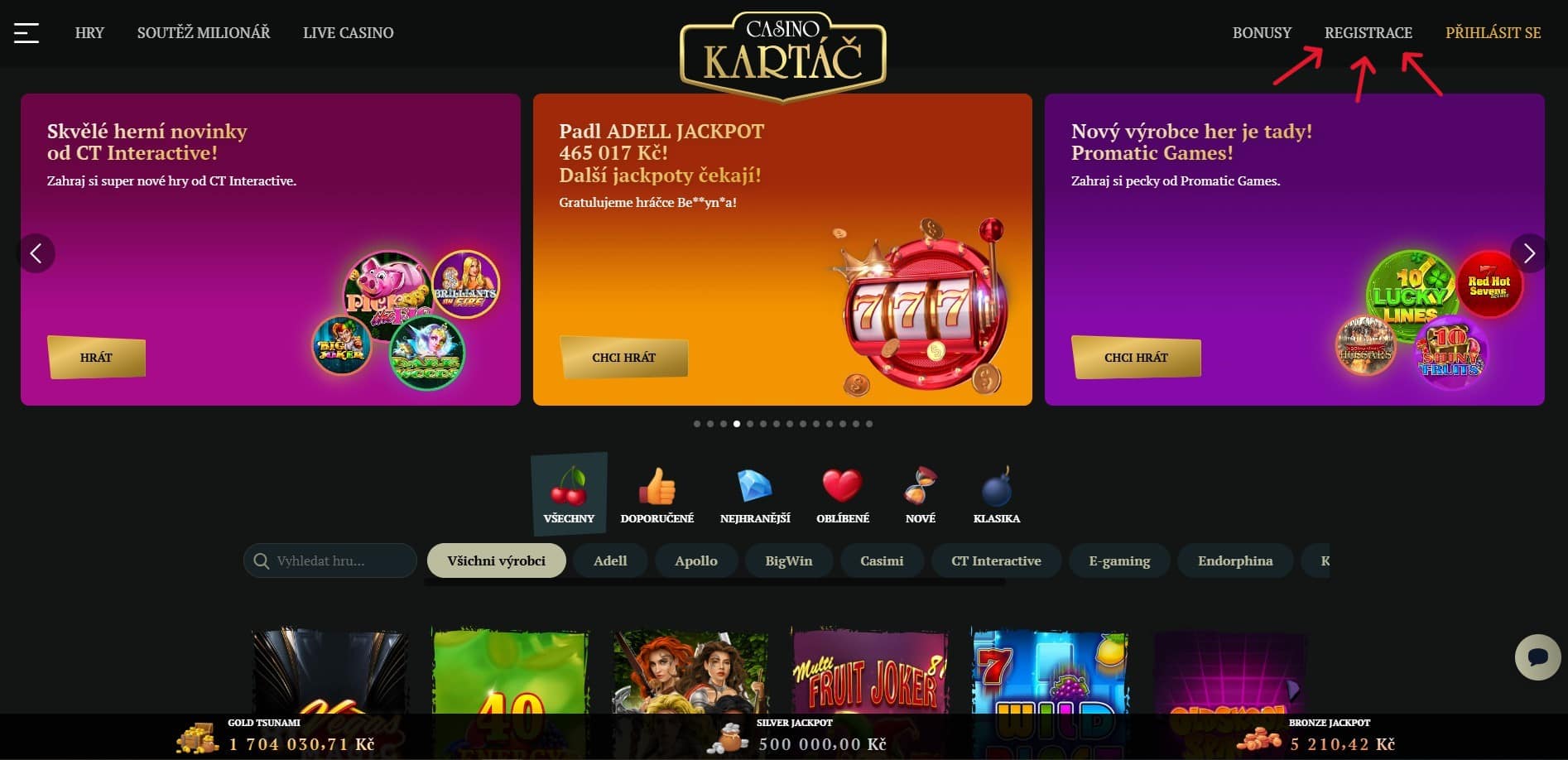 Registrace v casinu Kartáč