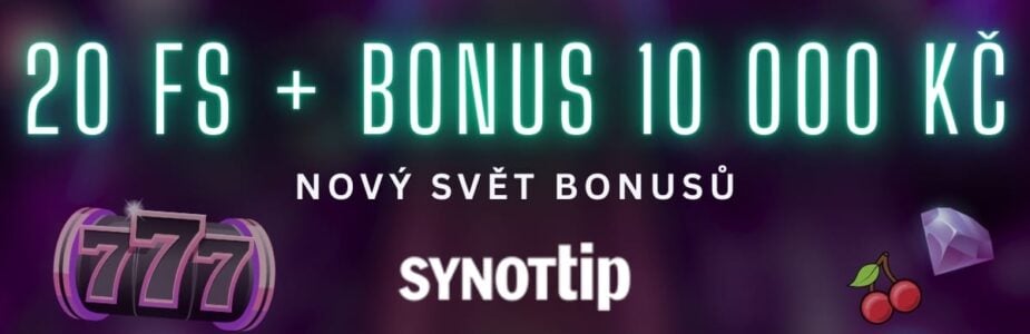 20 free spinů + bonus 10 000 Kč u Synottipu