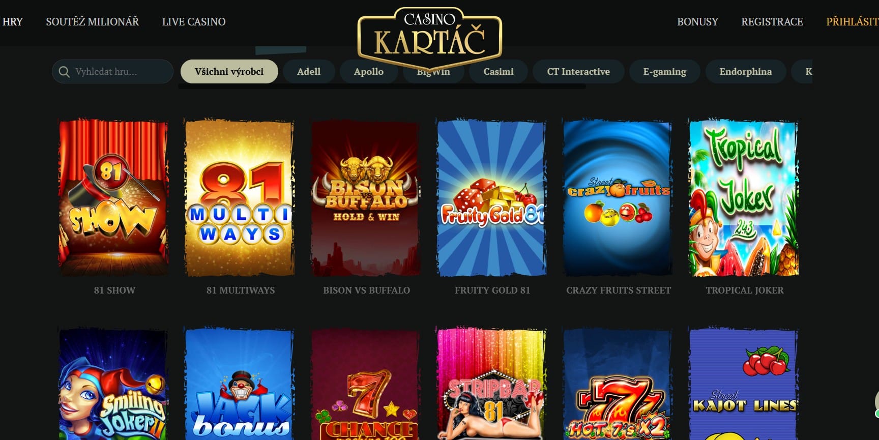 Casino Kartáč hry