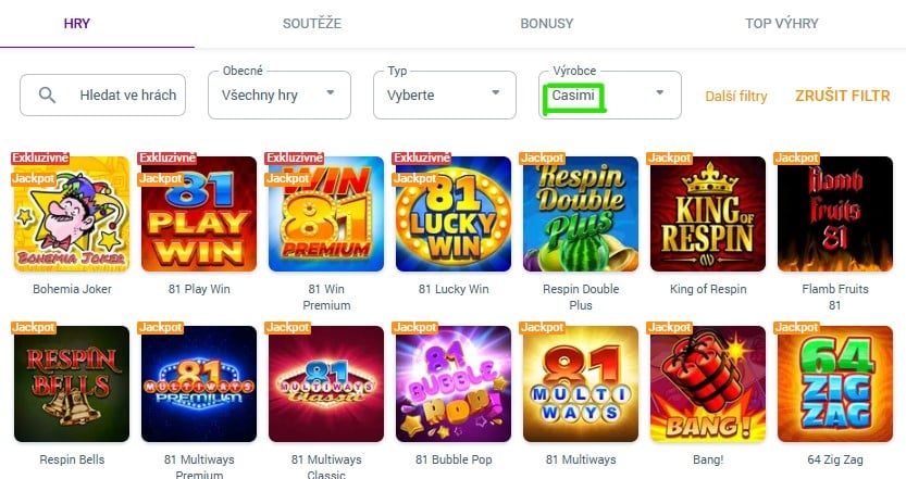Sekce casimi automatů u Maxy