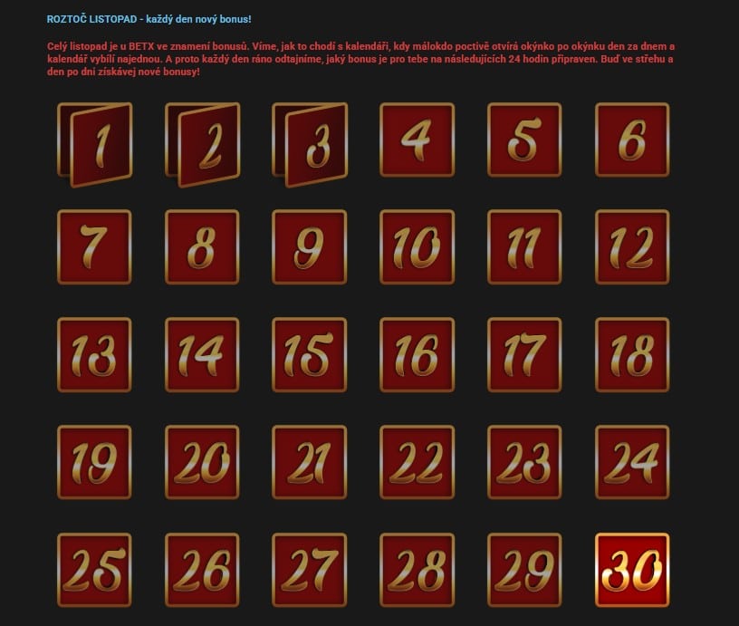 Okénka kalendáře Roztoč listopad