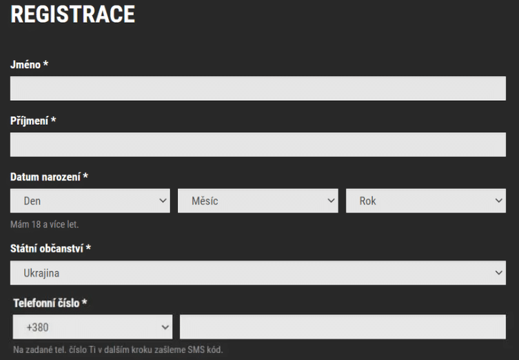 Registrační formulář