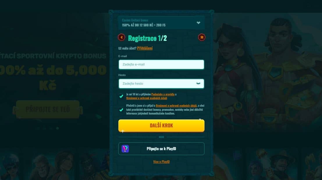 Registrace v kasinu Spinanga