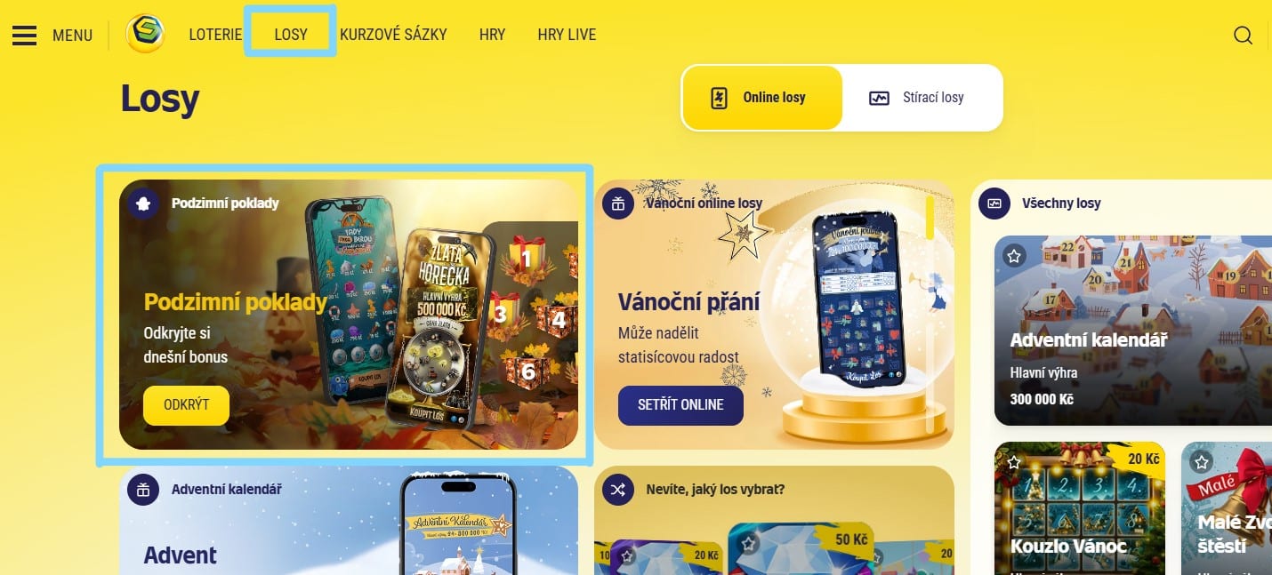 Stránka stírací losy na sazce